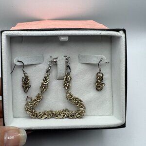 Handmade Sterling Silver Chainmail Earrings & 8.5" Bracelet Set With Magnetic Cl